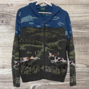 VINTAGE LAUREN RALPH LAUREN Hand Knit Hunting Hooded Cardigan Sweater Sz M
